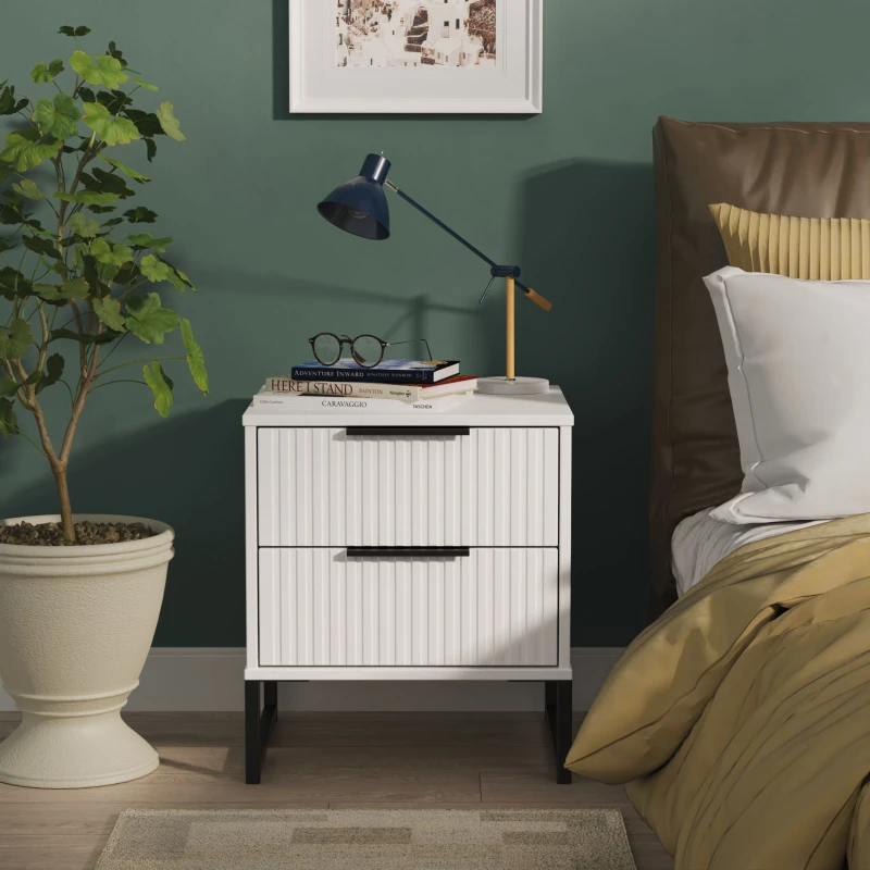 Image of Ready Assembled 2 U Menai 2 Drawer Bedside (Ready Assembled) in White Size: Small White Unisex Small
