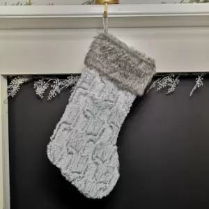 Image of 48cm Festive Christmas Stocking Hanging Decoration in Grey with Fur Trim