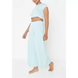 Image of Missguided Petite Cap Sleeve and Wide Leg Bottoms Pyjama Set - Blue
