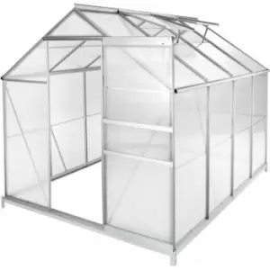 Image of Tectake - Greenhouse in aluminium & polycarbonate w/ foundation - polycarbonate greenhouse, walk in greenhouse, greenhouse base - 250 x 185 x 195 cm