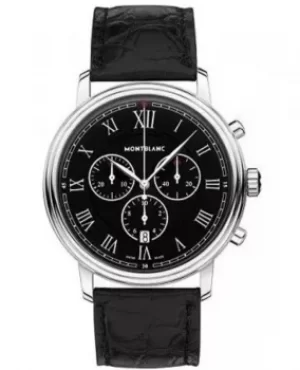 Image of Mont Blanc Tradition Quartz Chronograph Black Dial Leather Strap Mens Watch 117047 117047