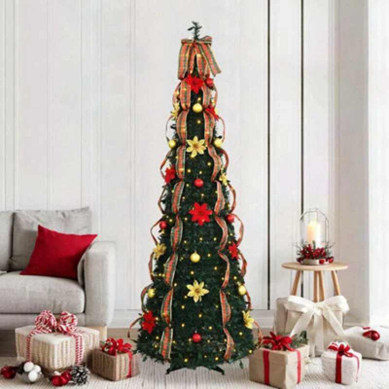 Image of Vidaxl Artificial Christmas Tree With 200 Leds Green 210 Cm Pvc
