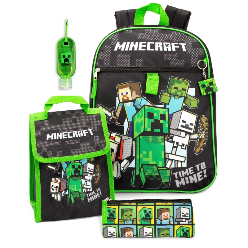 Image of Minecraft 4 Piece Backpack Set Black