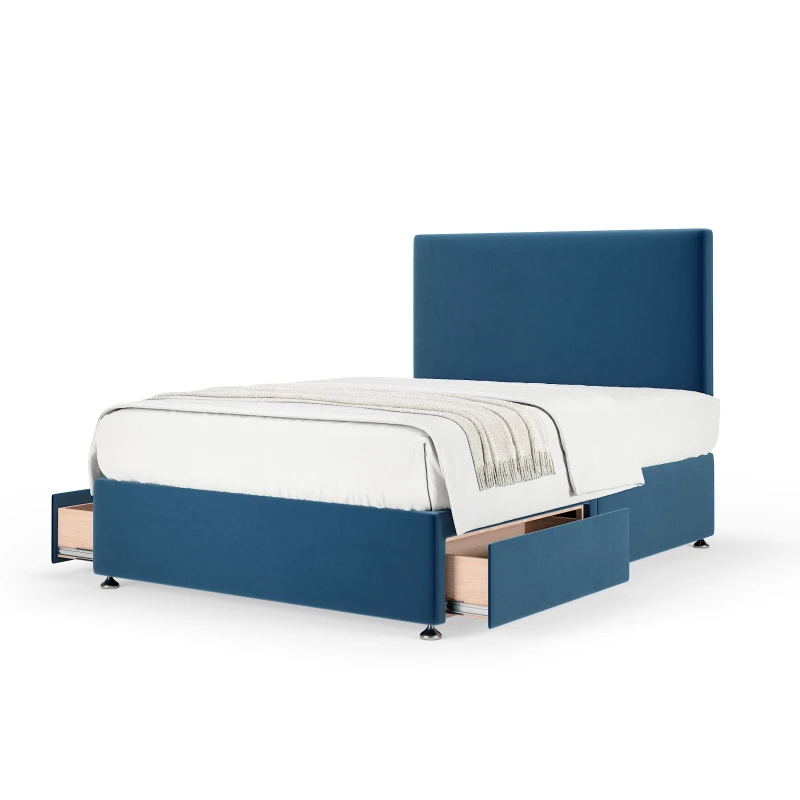 Image of Bedmaster Bedmaster Plush Velvet 2 Drawer Divan Base And Plain Headboard in Blue Size: Double Blue Double Unisex 7867871337061