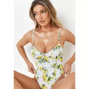 Image of Missguided Lemon Print Underwire U Swimsuit - White
