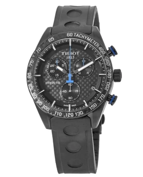 Image of Tissot PRS 516 Chronograph Black Carbon Dial Rubber Strap Mens Watch T100.417.37.201.00 T100.417.37.201.00
