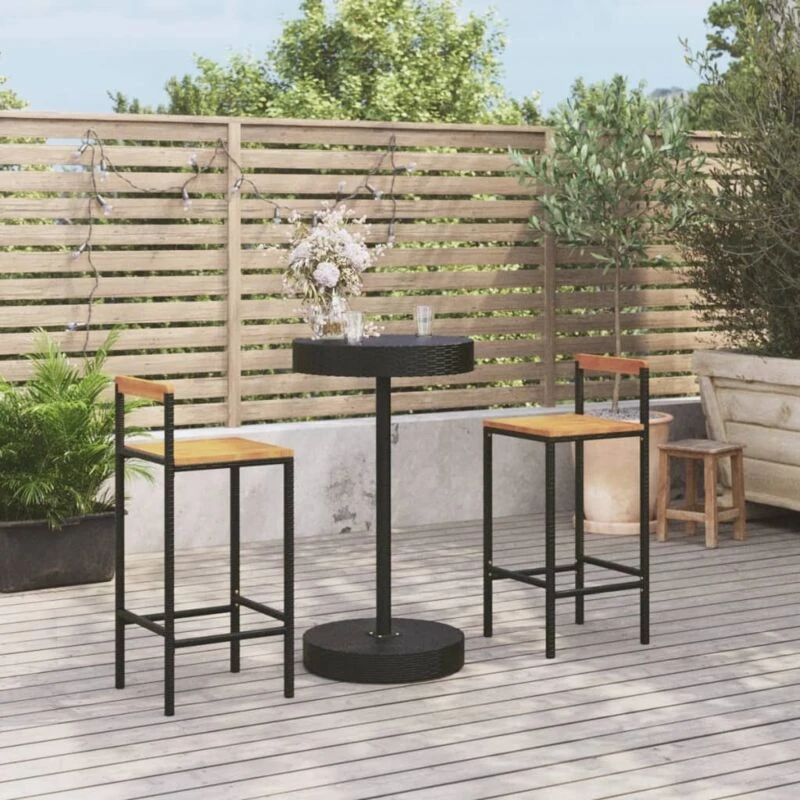 Image of VIDAXL 3 Piece Garden Bar Set Black Poly Rattan&Solid Wood Acacia vidaXL 8720845880996