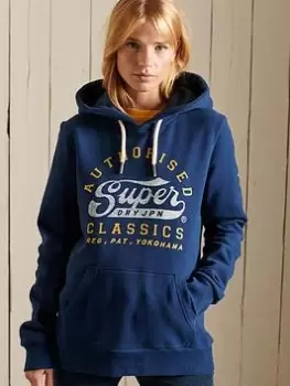 Image of Superdry Script Logo Hoodie - Blue Size 10, Women