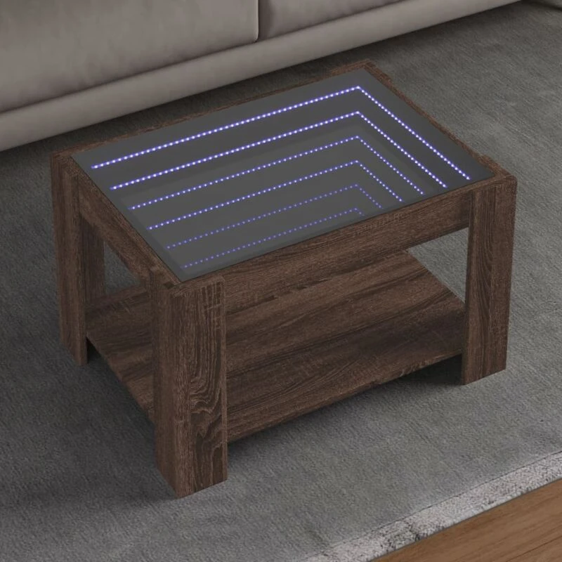 Image of vidaXL Coffee Table with LED Brown Oak 73x53x45cm Engineered Wood, Brown 847552