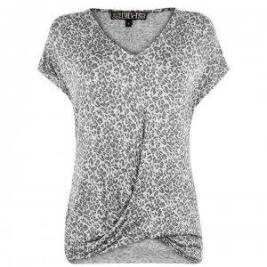 Image of Biba Leopard Short Sleeve Pyjama Top - Grey Marl