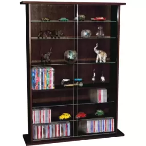 Image of BOSTON - Glass Collectable Display Cabinet / 600 CD / 255 DVD Storage Shelves - Dark Oak - Dark Oak