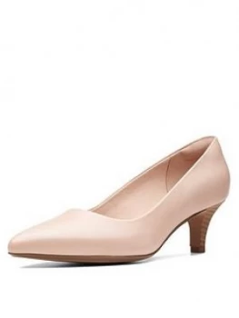 Image of Clarks Linvale Jerica Midi Heeled Court Shoes - Nude, Blush Leather, Size 4, Women