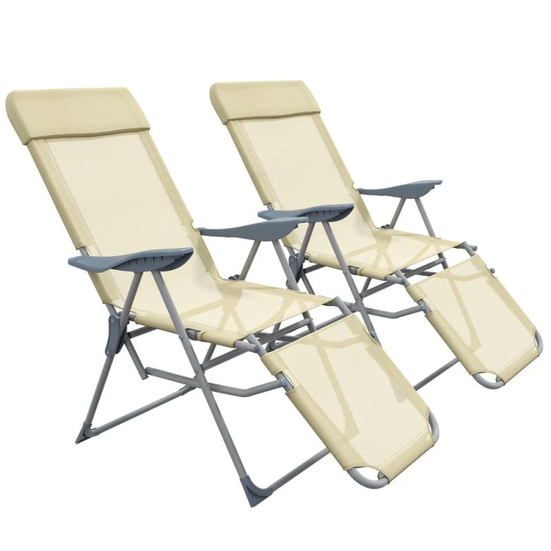 Image of Outsunny 2x Reclining Chairs w/ Adjustable Backrest - Beige 84G-229V71BG
