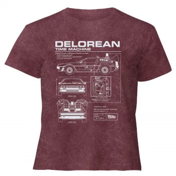 Image of Back To The Future Delorean - Womens Cropped T-Shirt - Burgundy Acid Wash - M - Burgundy Acid Wash