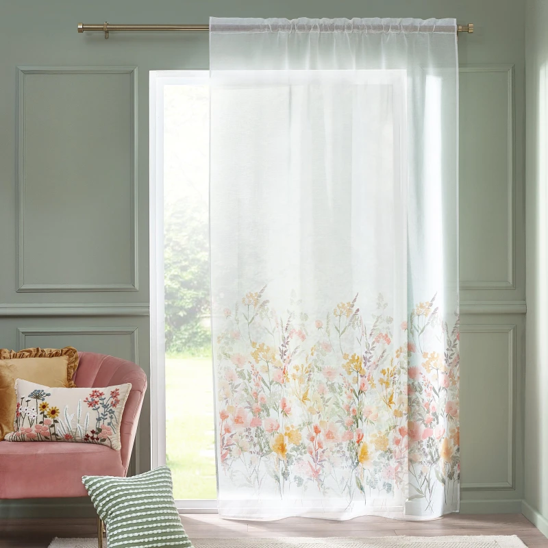 Image of Catherine Lansfield Countryside Floral Slot Top Ready Made Single Voile Curtain White