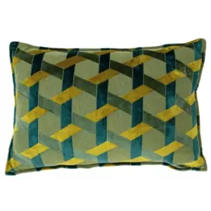 Image of Delano Velvet Jacquard Cushion Teal/Gold