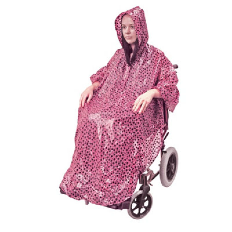Image of Loops Pink Polka Dot Polyester Wheelchair Poncho - Waterproof Fabric Machine Washable Multi