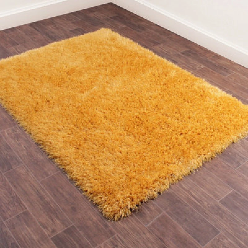Image of Yellow Plain Shaggy Modern Sparkle Easy To Clean Rug For Dining Room Bedroom And Living Room-60Cm X 110Cm