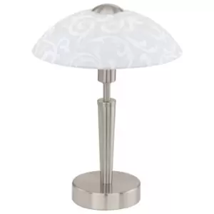 Image of Table Lamp Colour Satin Nickel Shade White With Decor Satin Glass Bulb E14 1x60W