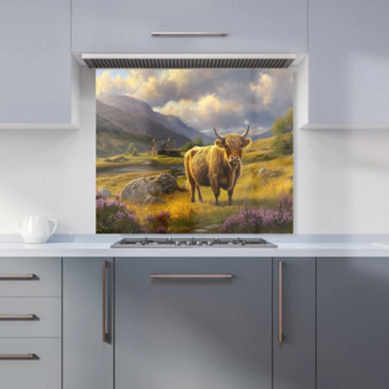 Image of Warren Reed - Designer Springtime Highland Cow Kitchen Splashback W900Mm X H750Mm, Multi WR01264-P449