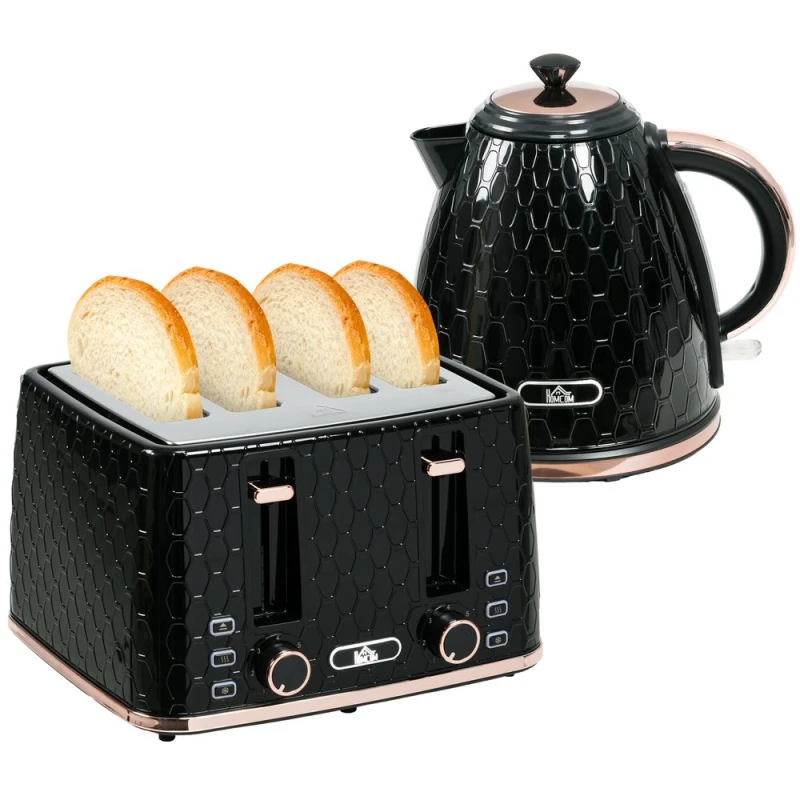 Image of HOMCOM Homcom - 1.7L Kettle and Toaster Set with Defrost, Reheat and Crumb Tray Black 5056725352127