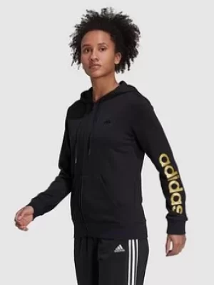 Image of Adidas Essentials Linear Full Zip Hoodie, Black/Gold Size M Women
