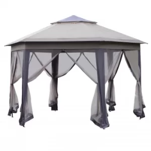 Image of Outsunny 4.05m x 4.05m Metal Frame Mesh Draped 2-Tier Roof Gazebo Brown