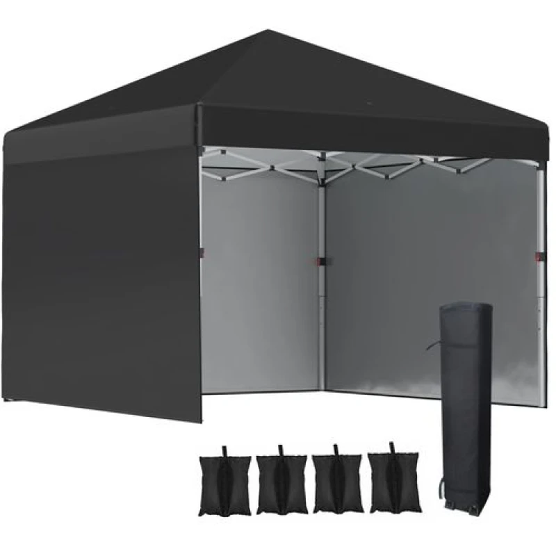 Image of Outsunny 3x3 (M) Pop Up Gazebo Party Tent w/ 3 Sidewalls - Weight Bags - Black TJ Hughes 5056725371395
