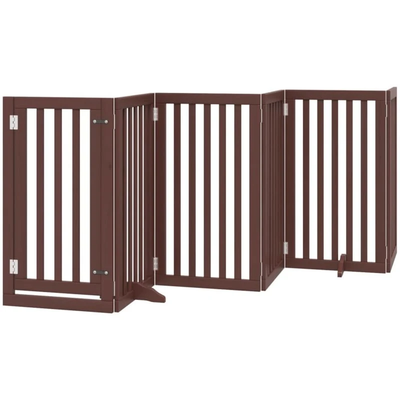 Image of vidaXL Dog Gate with Door Foldable 6 Panels Brown 300cm Poplar Wood, Brown 352263