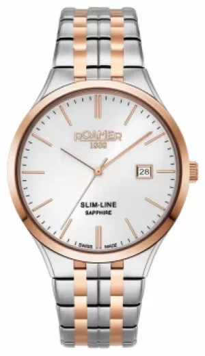 Image of Roamer Slim-Line Classic Silver Dial Rose Gold IP Bi-Colour Watch