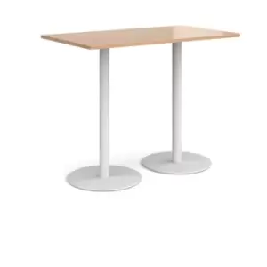 Image of Monza rectangular poseur table with flat round white bases 1400mm x 800mm - beech