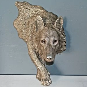Image of Antique Silver Large Wolf Wall Art