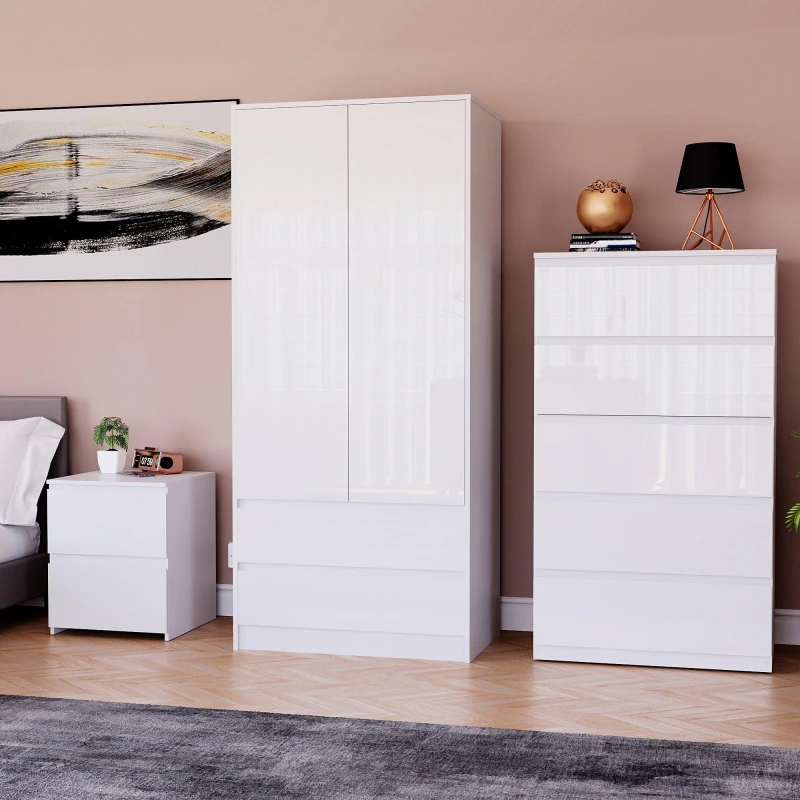 Image of Lassic Vida Designs Glinton Gloss 3 Piece Bedroom Set 3 White unisex 3 Piece