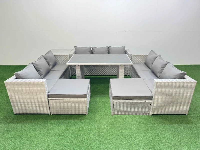 Image of Fimous Patio Outdoor Garden Furniture Sets with Side Table 2 Big Stool in Light Grey Light Grey Unisex
