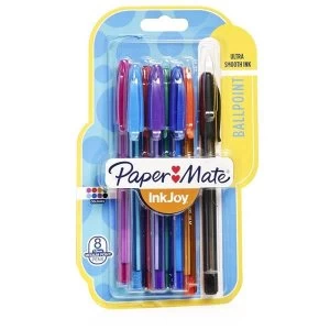 Image of Paper Mate InkJoy 100 1.0mm Tip 0.7mm Line Ballpoint Pen Assorted Colours Pack of 8 Pens