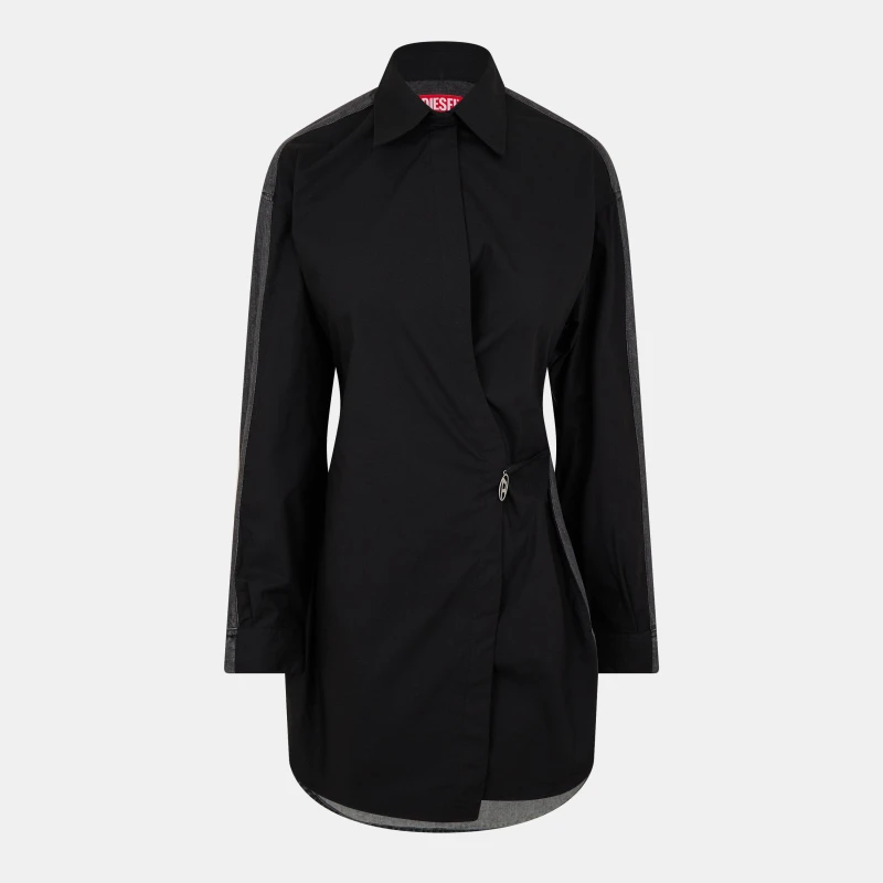 Image of Diesel Womens Structured Button-Down Shirt Dress Black female 8