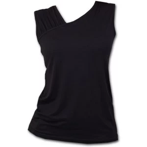 Image of Gothic Rock Gathered Shoulder Slant Vest Womens Medium Sleeveless Top - Black