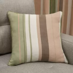 Image of Fusion - Whitworth Stripe 100% Cotton Piped Filled Cushion, Green, 43 x 43 Cm