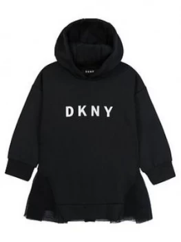 Image of DKNY Girls Neoprene Peplum Hooded Dress, Black, Size 16 Years, Women