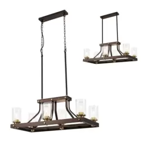 Image of Linear Ceiling Pendant 6 Light E27, Brown Oxide, Bronze With Clear Glass Shades