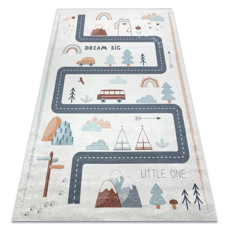 Image of RugsX Bambino 46980 Washing Carpet Forest, Streets For Children Anti Slip - White / Gree 120X170 Cm