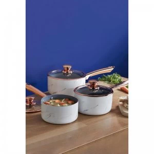 Image of Tower Marble and Rose Gold 3 Piece Saucepan Set