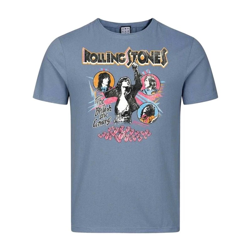 Image of Amplified Mens British Are Coming The Rolling Stones T-Shirt in Pale Blue Size: XS Pale Blue Male XS