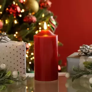 Image of Festive 15cm Battery Operated Wax Firefly Pillar Candle With Timer Red