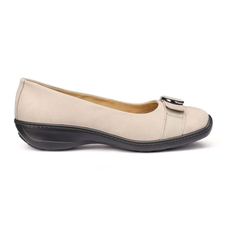 Image of Hotter Womens Wide Fit 'Grace' Ballet Pumps in Light Stone Size: 7 Light Stone Female 7