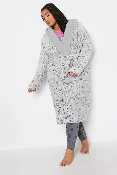 Image of Yours Hooded Dressing Gown Grey