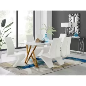 Image of Furniture Box Taranto White High Gloss Dining Table and 6 White Willow Chairs