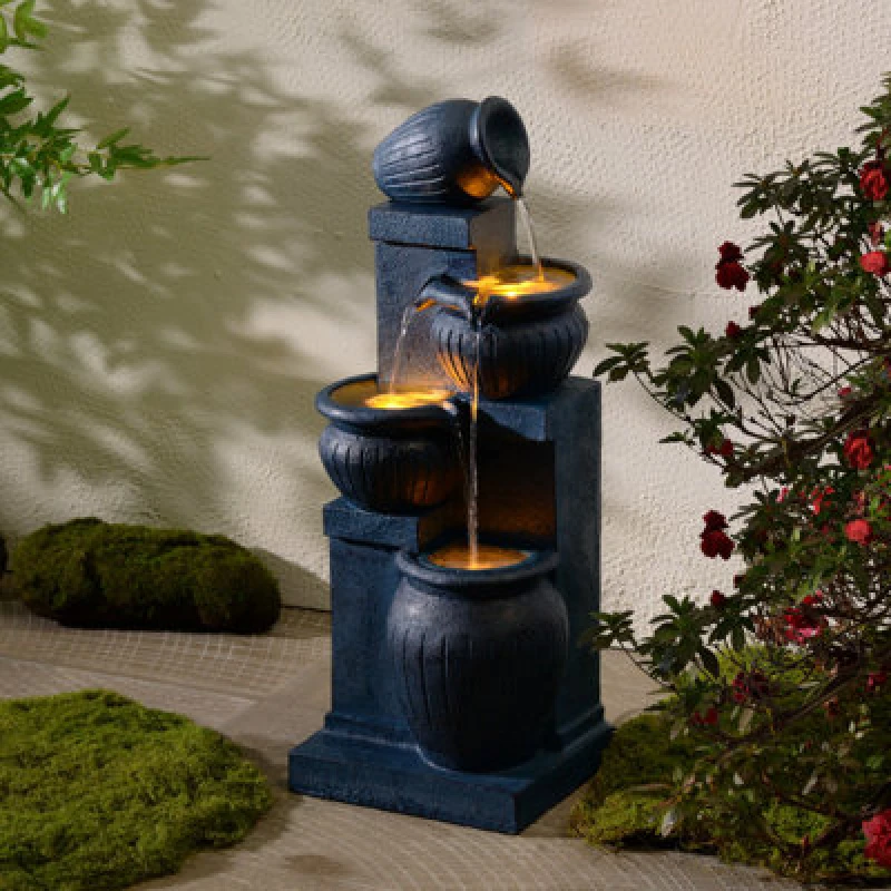 Image of Teamson Home 72Cm Solar-Powered Four-Tier Outdoor Garden Fountain Led, Navy