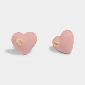 Image of Coach Womens Enamel C Heart Stud Earrings - Gold/Pink Multi