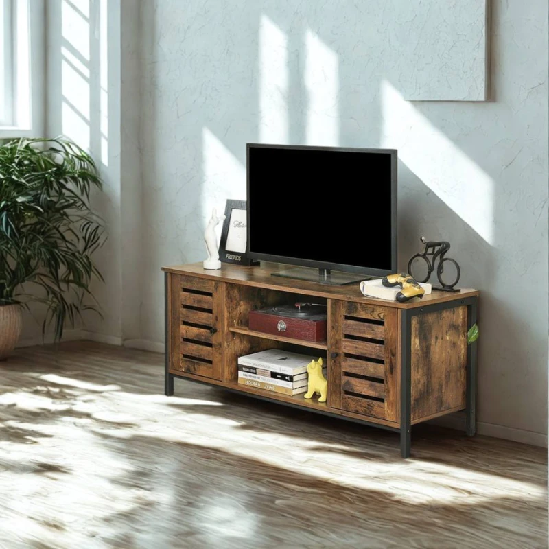 Image of Pirlo Plush Industrial TV Stand Unit With Storage in Brown Brown Unisex